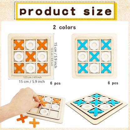 12 Pack Wooden Tic Tac Toe Games Wood Tic-Tac-Toe Bulk XO Table Chess Board Game for Boys Girls Family Activities Educational Toys Birthday Party Favors