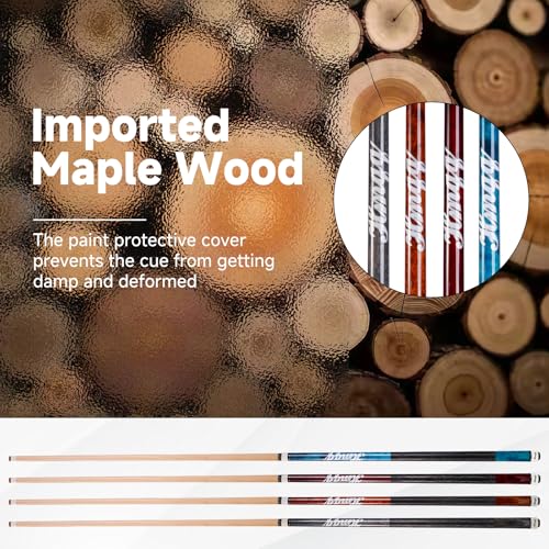 HMQQ Maple Pool Cue Sticks 4-Pack, 58" Billiard Cues in 18/19/20/21oz, Solid Maple Wood Pool Sticks for Home Bar Game Room – Durable, Smooth Grip, Multiple Color Options