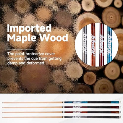 HMQQ Maple Pool Cue Sticks 4-Pack, 58" Billiard Cues in 18/19/20/21oz, Solid Maple Wood Pool Sticks for Home Bar Game Room – Durable, Smooth Grip, Multiple Color Options