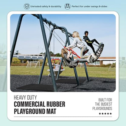 Playsafer Heavy Duty Commercial Grade Rubber Playground Safety Mat - Playground Protection Mat for Swings and Slides - 54" Long X 32" Wide x 2" Thick (Black) - color: Black
