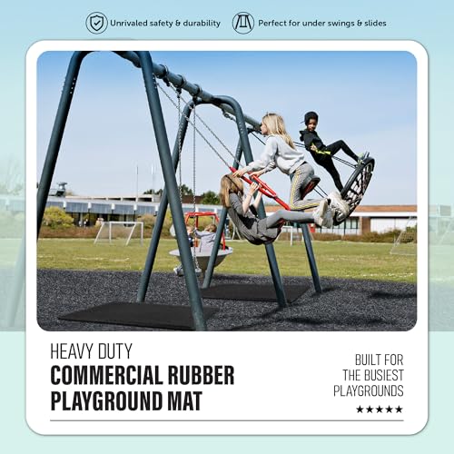 Playsafer Heavy Duty Commercial Grade Rubber Playground Safety Mat - Playground Protection Mat for Swings and Slides - 54" Long X 32" Wide x 2" Thick (Black) - color: Black