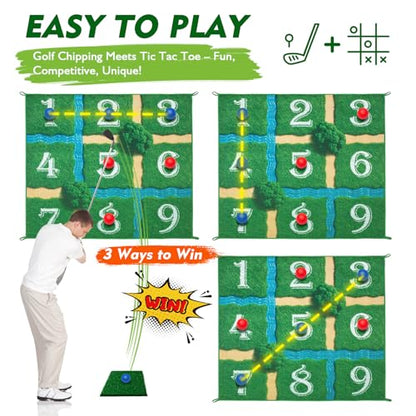 Lerine Golf Chipping Game Tic Tac Toe, Sticky Golf Game with 2 Adjustable Clubs, 32 Balls, Golf Games for Kids and Adults, Backyard Family Sport Game for Indoor & Outdoor