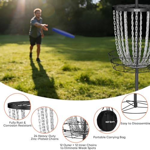 NQV PRO Disc Golf Basket,Heavy Duty 24 Chain Portable Target with Transit Bag, Outdoor/Indoor - size: 50in-Black