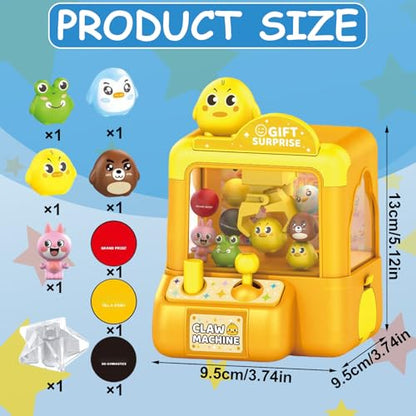 Mini Claw Machine for Kids Small Vending Machine Toys Adorable Animal Theme Arcades Game Party Toy Birthday Gifts for Children,3.7X5.1in - color: Yellow