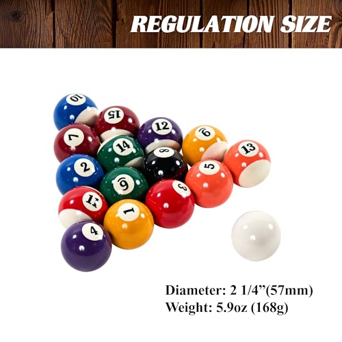 Barrington Billiards 16-Piece Pool Ball Set with Triangle Rack, 2-1/4 Inch Complete Regulation Set, 7 Solid, 7 Striped, 1 Black Eight-Ball, 1 White Cue Ball, Durable and Scratch Resistant