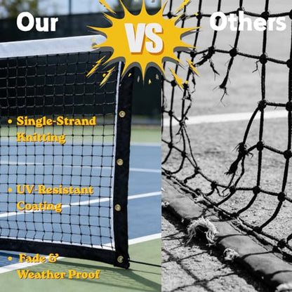 Professional Tennis Net 42ft x 3.5ft – Single Layer, 2.5mm Twisted PE, 4.5cm Mesh, UV/Waterproof, 6mm Steel Cable – Complete Kit for Court, Backyard or Driveway