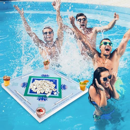 32x32 Inch Large Mahjong Floating Game Table for Pool Swimming Pool and Hot Tub Float Board for Mahjong Card Games Dominoes Poker Adults Pools Game Tray for Summer Beach Indoor Outdoor(Blue Green) - style: Blue Green