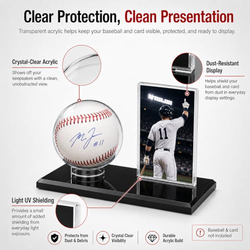 Baseball Display Case for Ball and Cards,1/2/3Pcs Clear Acrylic Tabletop Single Baseball Display Holder with Light UV Resistance, Black Base Display Stand for Sport Memorabilia (1Pack)