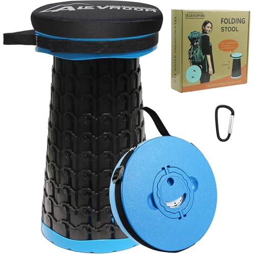 ALEVMOOM XXL 18.1" Telescoping Stool with Thick Cushion, Portable Telescoping More Sturdy Capacity 800Lbs,Collapsible Retractable Adjustable Folding Stool for Garden Hiking Fishing BBQ(Blue) - color: Blue