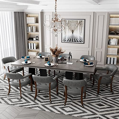 Set of 4 Dining Chair with Casters, Accent Captains Chairs with Wheels & Arms,Wheeled Roller Wood Chairs for Kitchen & Game Poker Table,Cherry&Grey 1533GY(NO Table!) - color: Cherry&grey