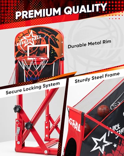 Foldable Basketball Arcade Game for Kids: 2 in 1 Basketball Hoop and Soccer Goal Set with Sturdy Metal Frame - Portable Indoor Outdoor Sports Toys for Boys Girls Ages 3-8