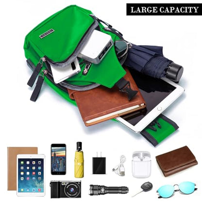 Seoky Rop Men Women Sling Backpack Nylon Water Resistant Shoulder Chest Crossbody Sling Bag with USB Charging Port - color: Green