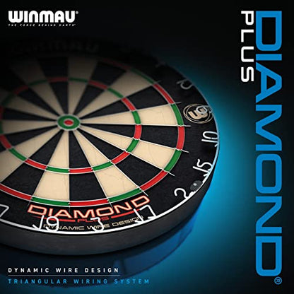 WINMAU Diamond Plus Dartboard - PDC Tournament Dart Board with High-Density Sisal & Reduced Bounce-Out Wiring - Available as Board Only, Surround Set or Cabinet Set with Steel Tip Darts