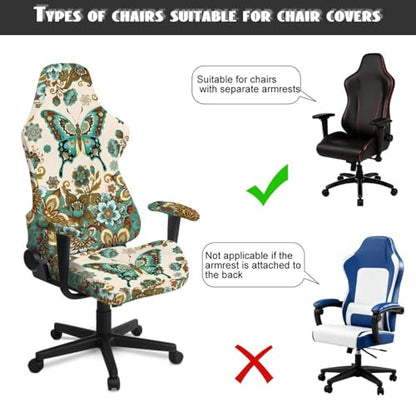 Butterfly Print Gaming Chair Cover with Armrest Covers Boho Mandala Flower Print Computer Chair Seat Slipcovers Universal Fit for Desk/Swivel/Rotating Chairs Protector - color: Brown - Butterfly Boho Mandala Flower