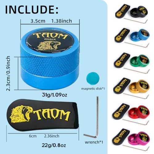 TAOM Pool Chalk Holder Round Shaped Practical Tool Billiards Accessories Magnetic Mini Chalk Tip Case Container Round Box Billiards - color: 2-Blue with Silicone Clip