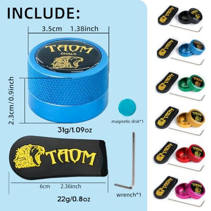 TAOM Pool Chalk Holder Round Shaped Practical Tool Billiards Accessories Magnetic Mini Chalk Tip Case Container Round Box Billiards - color: 2-Blue with Silicone Clip