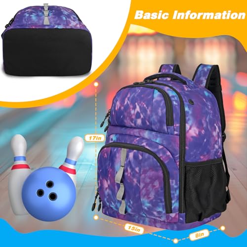 Goloni 2 Ball Bowling Backpack,Bowling Ball Bag with Shoe Compartment & Portective Foam Padded, Fits Shoes Up to US Size 16 - color: Purple Camo