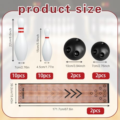 2 Sets Mini Bowling Set with Lane Full Bowling Pins and Ball Set for Home Family Friends Indoor and Outdoor