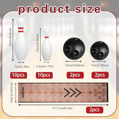 2 Sets Mini Bowling Set with Lane Full Bowling Pins and Ball Set for Home Family Friends Indoor and Outdoor