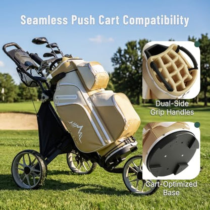 uniHimal Golf Cart Bag, 15 Way Organizer Divider Top with Handles | 15 Separate Compartments,Extra Storage Pockets,Rain Cover,Comfortable carry handles,Tough Abrasion‑Resistant Materials - color: Gold