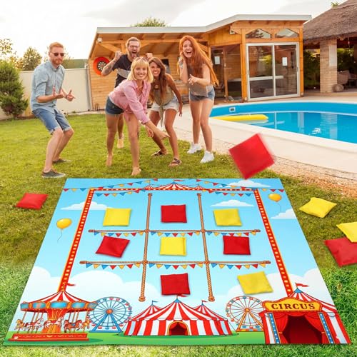 Roowest Carnival Game Birthday Party Decorations Circus Giant Tic Tac Toe Outdoor 10 Bean Bags Toss 3.12 x 3.12ft Felt Board Lawn Game for Adult Family Field Day Yard Backyard Camping Party
