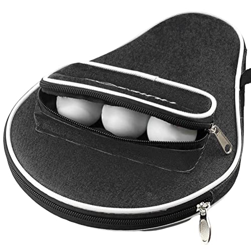 Table Tennis Bat Bag, Paddle Bat Pouch with Ball Storage Pocket, Table Tennis Racket Cover Waterproof Inner Liner