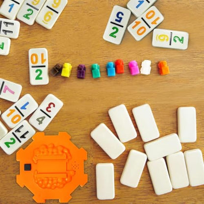 Yinlo Mexican Train Dominoes Set，Double 12 Dominoes with Train Sound Effect, Portable Travel Games, 91 Tiles Colored Number Domino Game Set with Aluminum Case, Ideal Gift