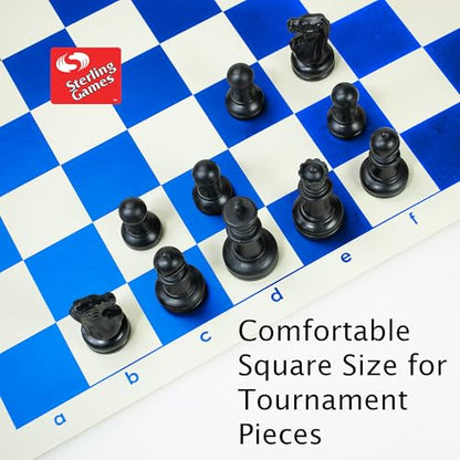 Sterling Games Extra Large 20" x 20" Roll Up Chess Mat and Pieces Set, Standard Tournament Chess Set with Blue Vinyl Portable Travel Mat and Single Weight Chess Pieces - style: Blue