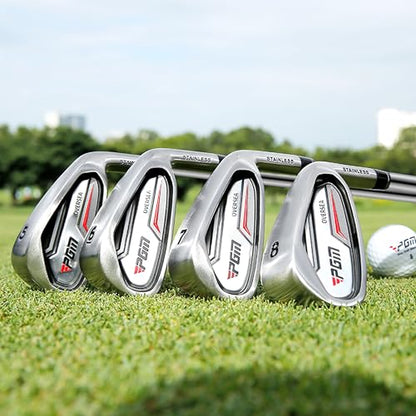 PGM 13/18 Pieces Men's Complete Golf Club Set with Driver, Fairway, Hybrid, Irons, Putter, Stand Bag & Headcovers - Ideal for Beginners (Standard/+1inch Sizes)