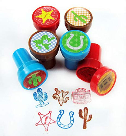 TINYMILLS 24 Pcs Western Cowboy Cowgirl Stampers for Kids Western Party Favors Goody Bag Stuffers Pinata Fillers Carnival Classroom Rewards