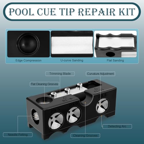 11-in-1 Billiards Pool Cue Tips Replacement Kit, Pool Cue Tip Shaper with Pool Cue Tips, Pool Cue Shaper, Pool Cue Tip Tool, Pool Cue Tip Replacement Kit for Replacement and Shaping Cue Tips