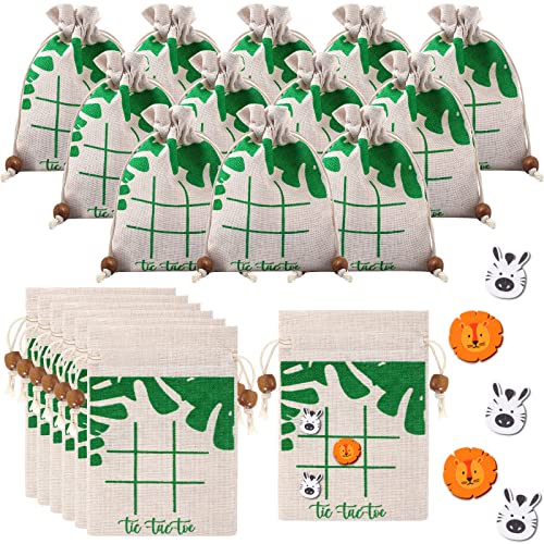 Sotiff 24 Sets Safari Tic Tac Toe Party Favor Games with Drawstring Bags for Boys Girls Classroom Prizes Exchange Gifts - style: Safari