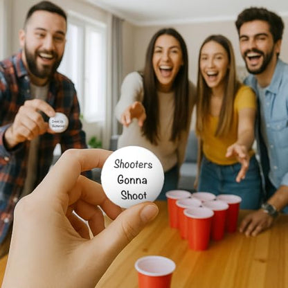 Funny Beer Pong Balls - 6-Pack of Humorous Phrases for Epic Party Games, Hilarious Drinking Fun | College Gifts Supplies Dorm Room Accessories Gag Gift Idea Parties Frat Houses Tailgates Game Night