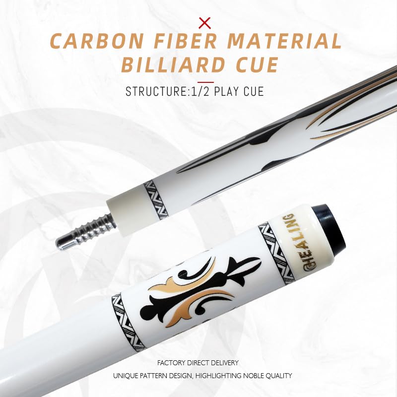 Carbon Fiber Pool Cue – 12.9mm, 14mm and 12.4mm, 2-Piece Billiard Cue Stick for Women/Men, Professional Break Cue for Snooker, 8-Ball, 9-Ball, Home & Club Use - color: White