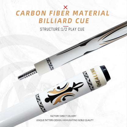 Carbon Fiber Pool Cue – 12.9mm, 14mm and 12.4mm, 2-Piece Billiard Cue Stick for Women/Men, Professional Break Cue for Snooker, 8-Ball, 9-Ball, Home & Club Use - color: White