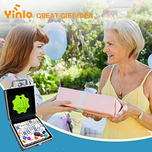 Yinlo Mexican Train Domino Set with Sound Effect, Dominoes Set for Travel, 91 Tiles Double 12 Colored Dominoes Travel Game Set with Aluminum Case - style: Dot with Green Hub