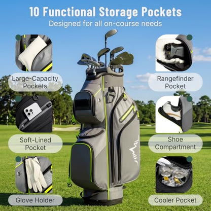 uniHimal Golf Cart Bag, 15 Way Organizer Divider Top with Handles | 15 Separate Compartments,Extra Storage Pockets,Rain Cover,Comfortable carry handles,Tough Abrasion‑Resistant Materials - color: Grey