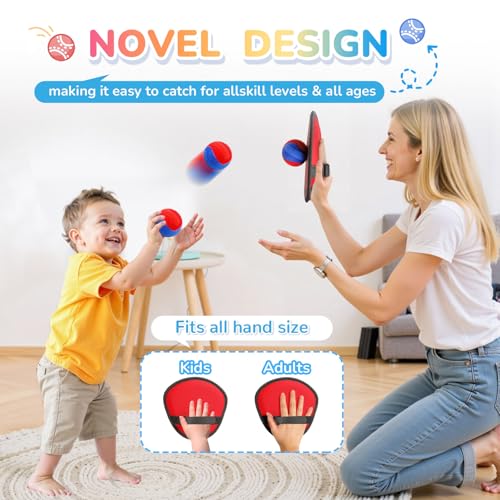 DISHIO Toss and Catch Ball Game Outdoor, Yard Games Beach Toys Pool Toddler Baseball Glove & Catch Ball Toys - color: Red, Blue