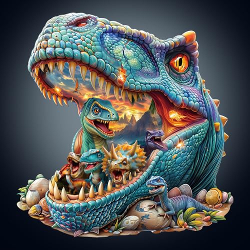 WOODBESTS Wooden Puzzles for Adults, Fantasy Dinosaurs Wood Puzzles Adult(90 Pieces, S, 8.5 * 8.2in), Unique Shape Wooden Animal Jigsaw Puzzles, Birthday Gifts for Adults Family Game - color: Fantasy Dinosaurs, size: Small