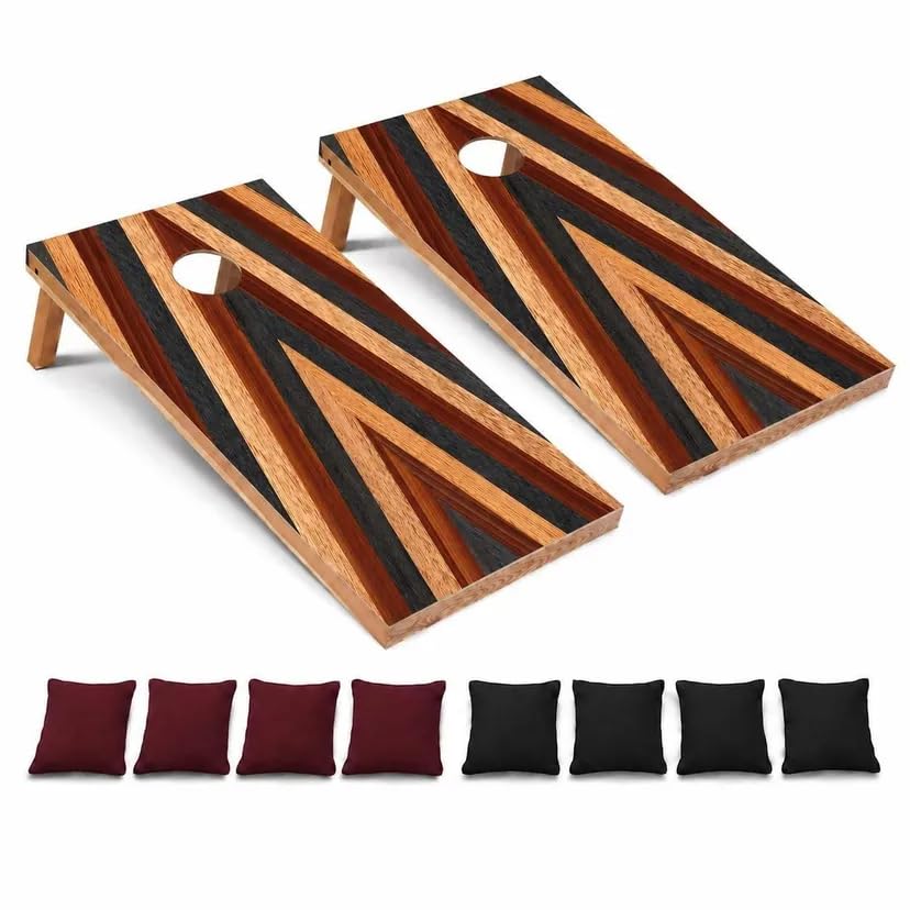 Cornhole Board Set Multi Tone Wooden Chevron Regular – 4'x2' Regulation Size Wood Cornhole Toss Game for Adults with Toss Bags | Backyard Lawn Game | Outdoor Party Game