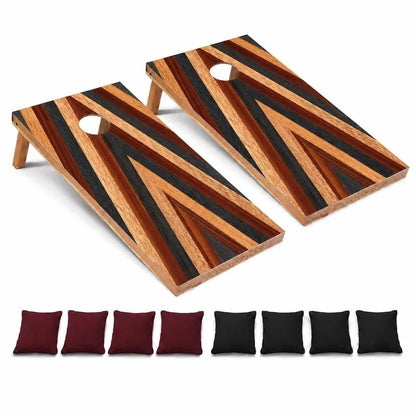 Cornhole Board Set Multi Tone Wooden Chevron Regular – 4'x2' Regulation Size Wood Cornhole Toss Game for Adults with Toss Bags | Backyard Lawn Game | Outdoor Party Game