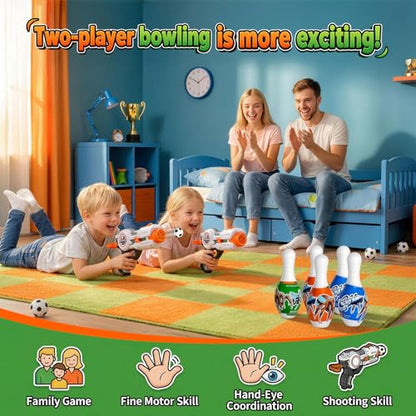 Kids Shooting Game Toy Set - 2 Pack Soccer Game 2 Foam Ball Blaster Launchers with 48 Soccer Balls, 6 Bowling Pins with LCD Score Display - Sports Toys for Boys Girls Ages 3+Years - size: 2-pack
