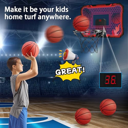 VROGTIK Indoor Basketball Hoop for Kids with Led Lights Mini Basketball Hoop with Remote Control Over The Door Basketball Hoops with Scoreboard Basketball Toys for 4-12 Year Old Boys Girls - style: Red with Lights