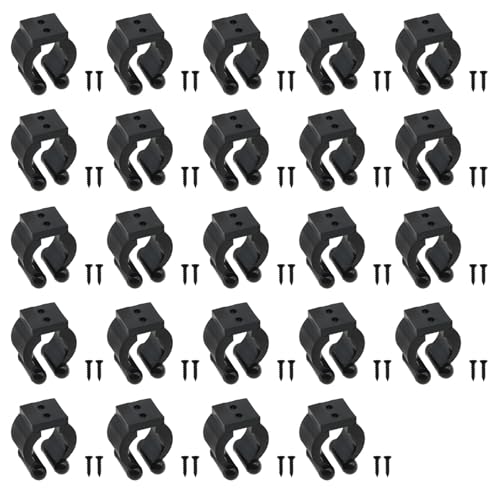 24 PCS Fishing Rod cClips Plastic Billiards Cue Holder Clips Wall Mounted Fishing Rod Holders Billiards Snooker Cue Clips for Fishing Rods Pool Rods with Screws - color: Black