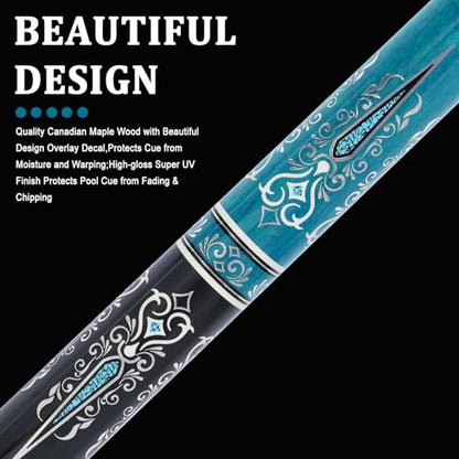 CUEELF Carbon Fiber Pool Cue 2 Pieces Cue Stick with 12.5mm Tip Professional Low Deflection Billiard Pool Sticks with 3/8 * 8 Pin Joint - color: Black+Blue