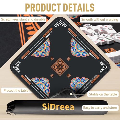 Mahjong Mat 32.4” x 32.4”, 3mm Thick Non-Slip Rubber Back Mahjong Table Mat, Noise Reduction Waterproof Mahjong Game Mat for Table, Mahjong Tile Mat for Cards, Dominoes & Board Games (Black2) - color: Black2
