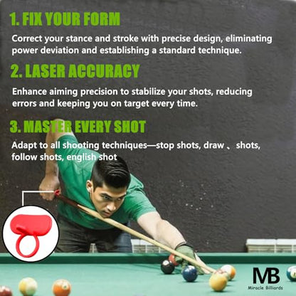 Cue Grip Trainer with Instruction Manual for Billiards & Pool - Silicone Alignment Ring, Improve Your Stroke & Shot Accuracy | Billiard Practice Aid Billiard Training Aids Billiards Accessories
