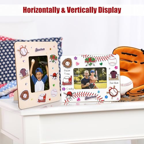 Fovths 12 Pieces Baseball Wooden Picture Frame Senior Night Decoration Fits 4 x 6 Inch Photo with Pens Stickers Paints Brushes Thanks Coach Gifts Tabletop Baseball Gifts for Team, Athletes