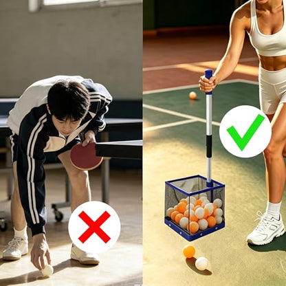 Adjustable Height Ping Pong Ball Picker Upper Hold 120 Balls Table Tennis Ball Picker, Portable Ping Pong Ball Collector for Training