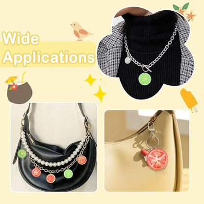 Stiesy Acrylic Fruit Pendants 18Pcs, 6 Colors Printed Lemon Kiwi Tomato Slices Charms Bulk for Jewelry Making, DIY Dangle Bracelet Supplies - color: Fruit-6 Color-18pcs